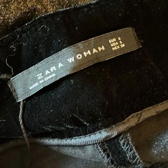 Zara Black Velvet Side Zip Wide Leg Pants, L - Picture 6 of 8